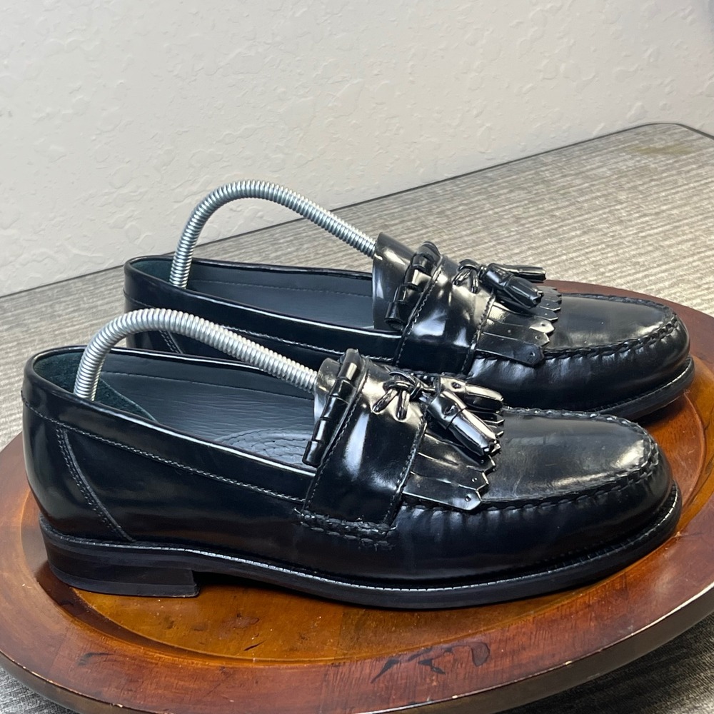 Florsheim Mens Black Leather Kiltie Tassel Loafers Moc Toe Slip On Dress Shoes
